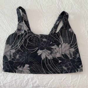 Floral Black and Gray Twisted Back Sports Bra